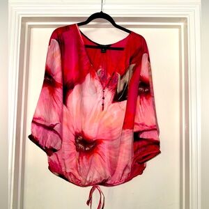 White House Black Market Red and Pink Floral Blouse